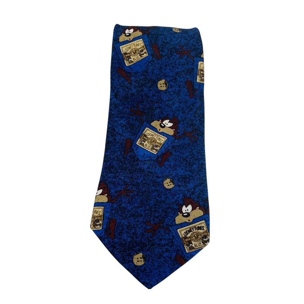 Vintage Looney‎ Tunes Mania Nostalgia Devil Taz Stamp Necktie Tie Mens 57" Blue
